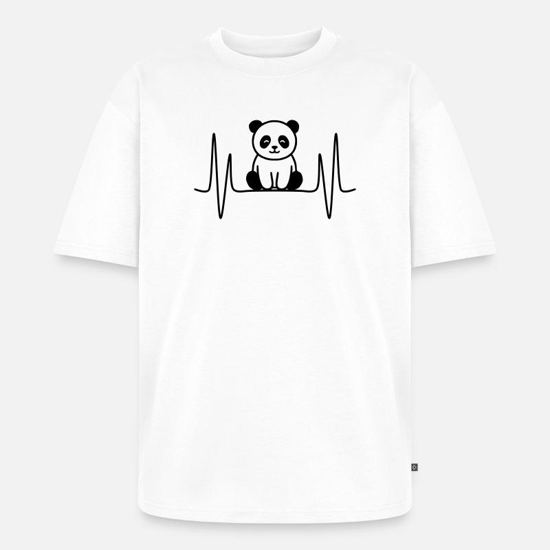Panda Herzschlag Linienmotiv - Unisex Premium Oversized Bio T-Shirt - Weiß