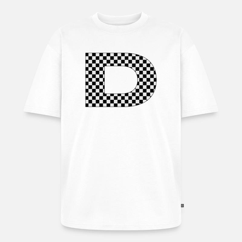 Checkered Muster mit Buchstaben D - Unisex Premium Oversized Bio T-Shirt - Weiß