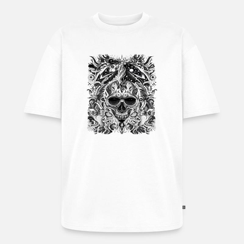 Dunkler Stammesschädel mit mystischen Elementen - Unisex Premium Oversized Bio T-Shirt - Weiß