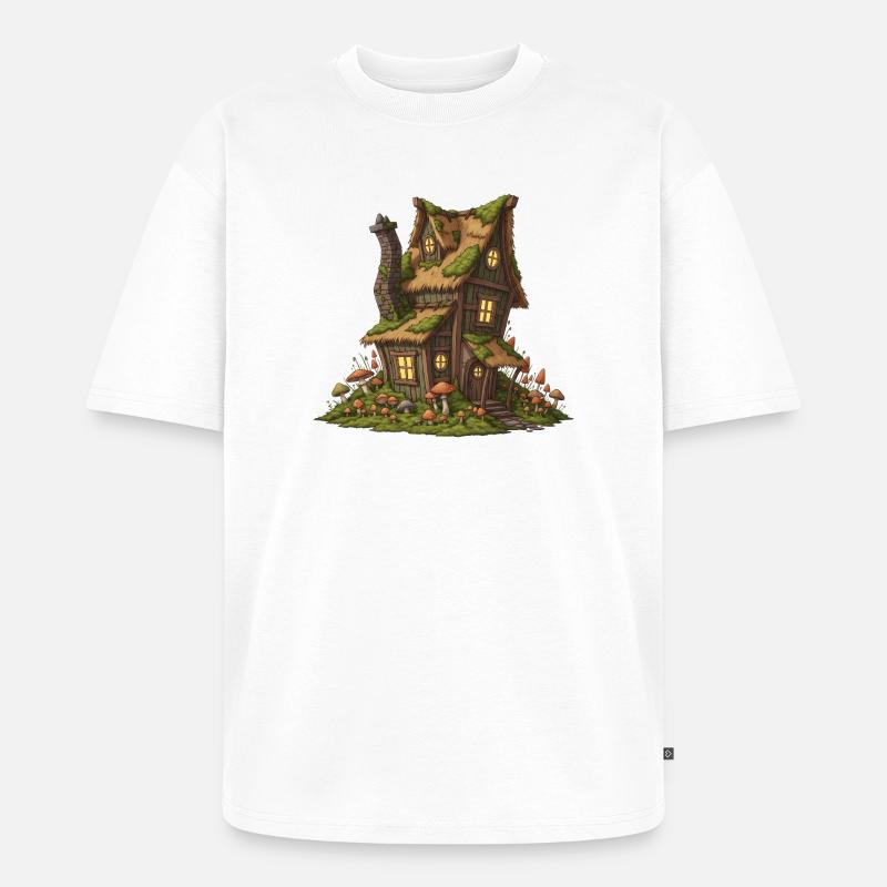Fabuleuse maison forestière avec champignons - T-shirt Premium bio oversize Unisexe - blanc