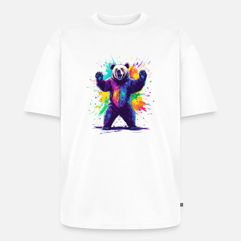 Bär mit bunter Farbexplosion - Unisex Premium Oversized Bio T-Shirt - Weiß