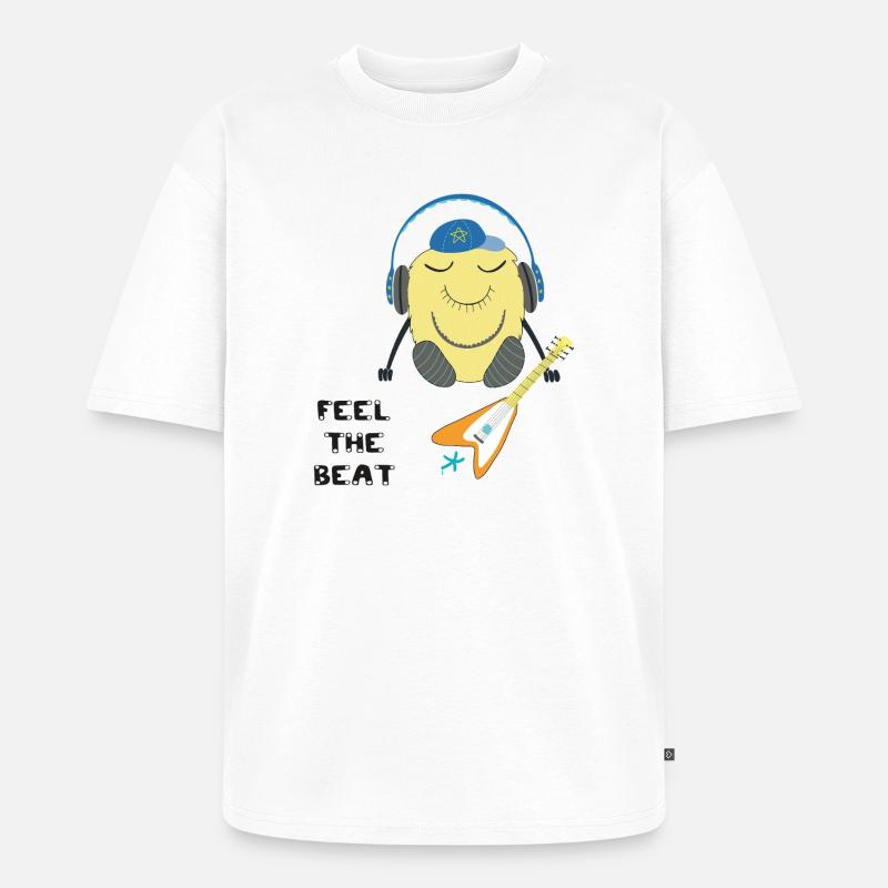 Comic Figur mit Kopfhörern und Gitarre - Unisex Premium Oversized Bio T-Shirt - Weiß