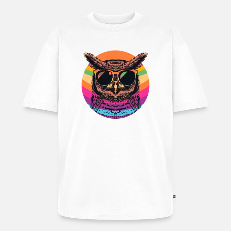 Bunte Retro Eule mit Sonnenbrille - Unisex Premium Oversized Bio T-Shirt - Weiß