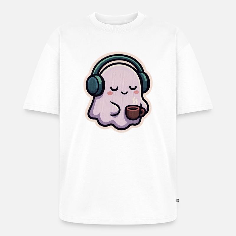 Entspannter Geist mit Kopfhörern und Kaffee - Unisex Premium Oversized Bio T-Shirt - Weiß