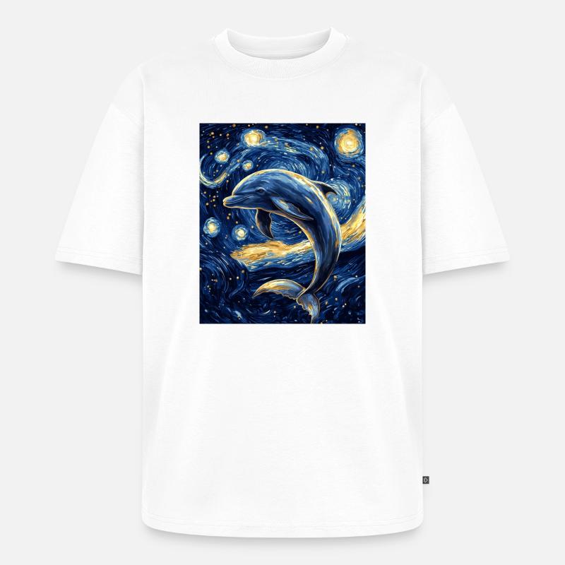 Delfin Van Gogh Style Starry  - Unisex Premium Oversized Bio T-Shirt - Weiß