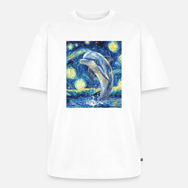 Delfin Van Gogh Style Starry  - Unisex Premium Oversized Bio T-Shirt - Weiß