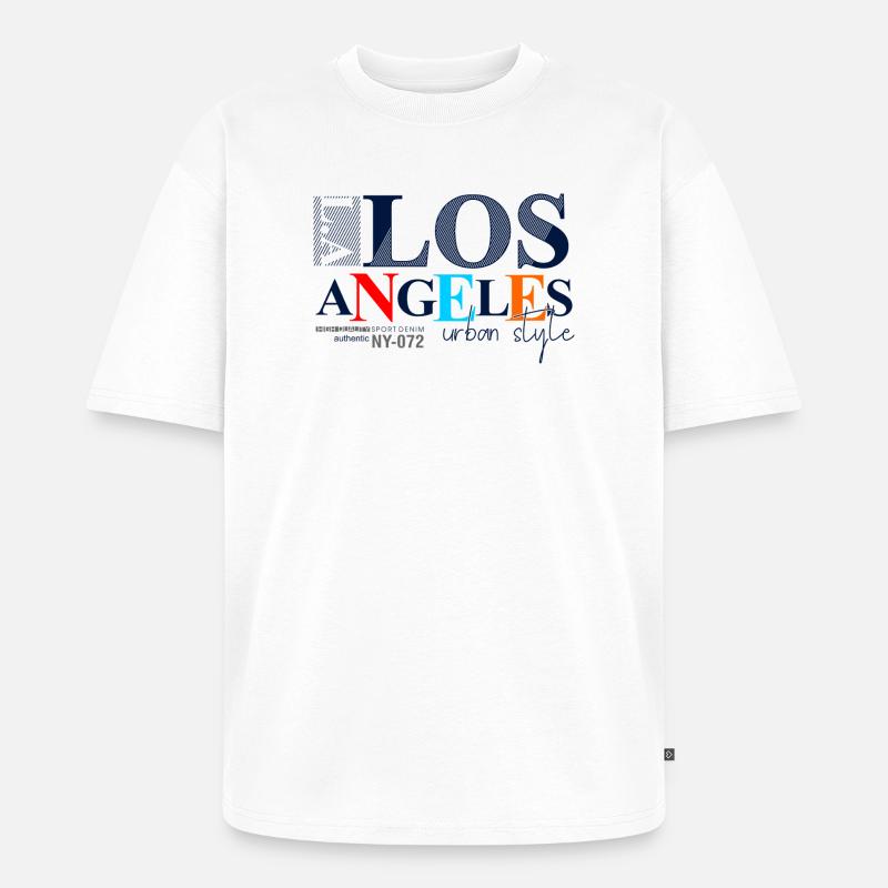 Lebendiges Stadtbild mit buntem Text - Unisex Premium Oversized Bio T-Shirt - Weiß
