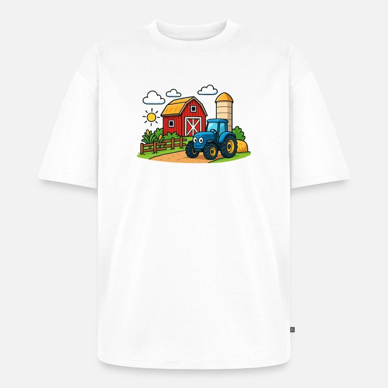Lustiger Bauernhof mit Traktor - Unisex Premium Oversized Bio T-Shirt - Weiß