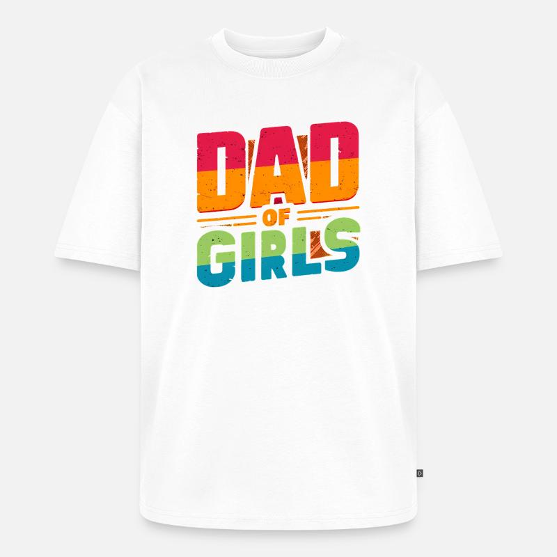 Vater von Mädchen Regenbogen, Väter - Unisex Premium Oversized Bio T-Shirt - Weiß