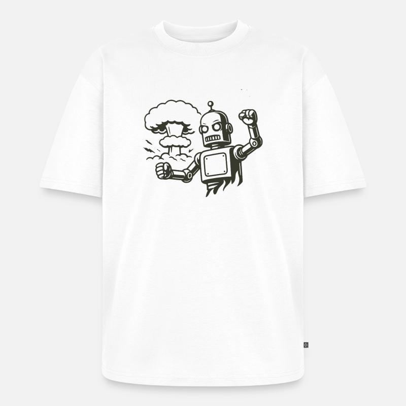 Robot rétro devant un nuage d’explosion - T-shirt Premium bio oversize Unisexe - blanc