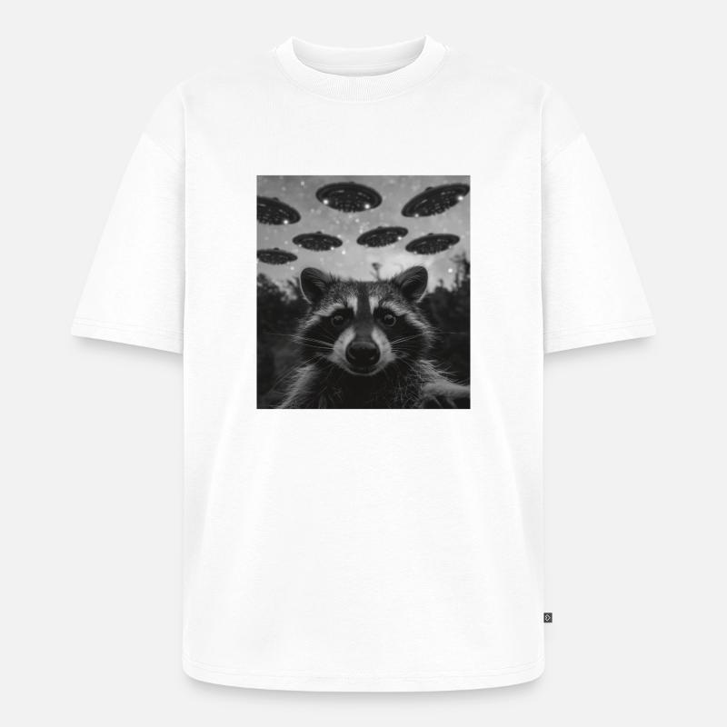 Waschbär Selfie mit Alien UFO - Unisex Premium Oversized Bio T-Shirt - Weiß