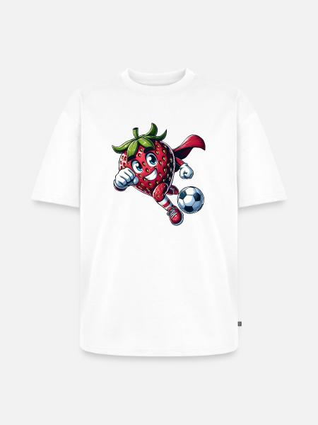 Fußball Erdbeere Superheld Kicker Comic - Unisex Premium Oversized Bio T-Shirt - Weiß