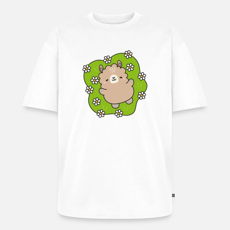 Glücklicher Bär im Blumengarten - Unisex Premium Oversized Bio T-Shirt - Weiß