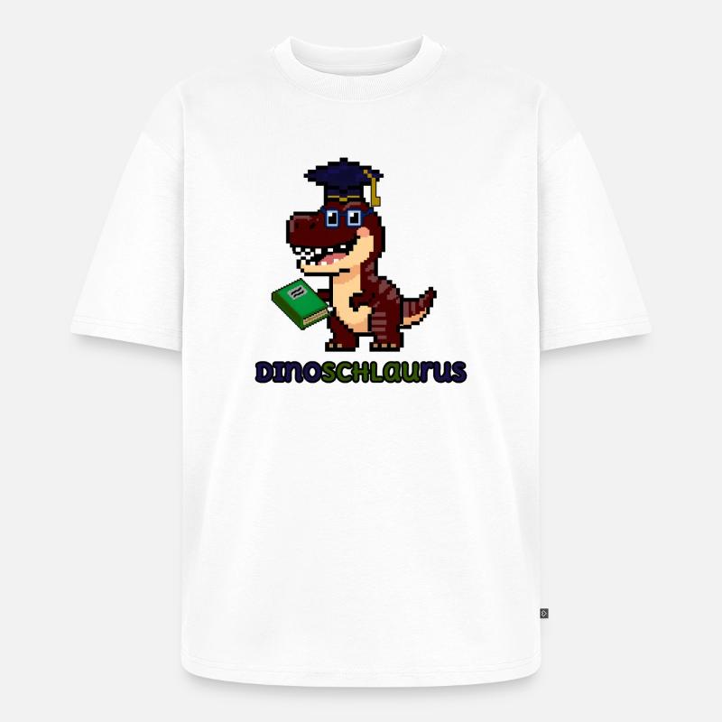 DinoSCHLAUrus - Pixel Art Dinosaurier mit Buch 🦖 - Unisex Premium Oversized Bio T-Shirt - Weiß