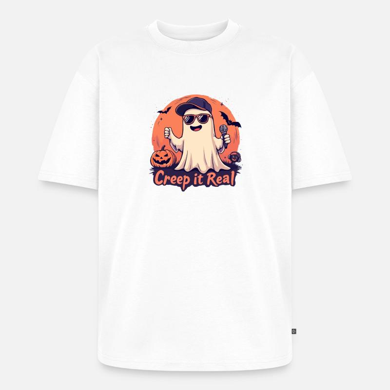 Creep It Real Ghost mit Mikrofon - Unisex Premium Oversized Bio T-Shirt - Weiß