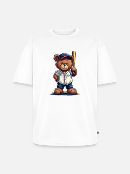 Teddybär Baseballheld auf Bat - Unisex Premium Oversized Bio T-Shirt - Weiß