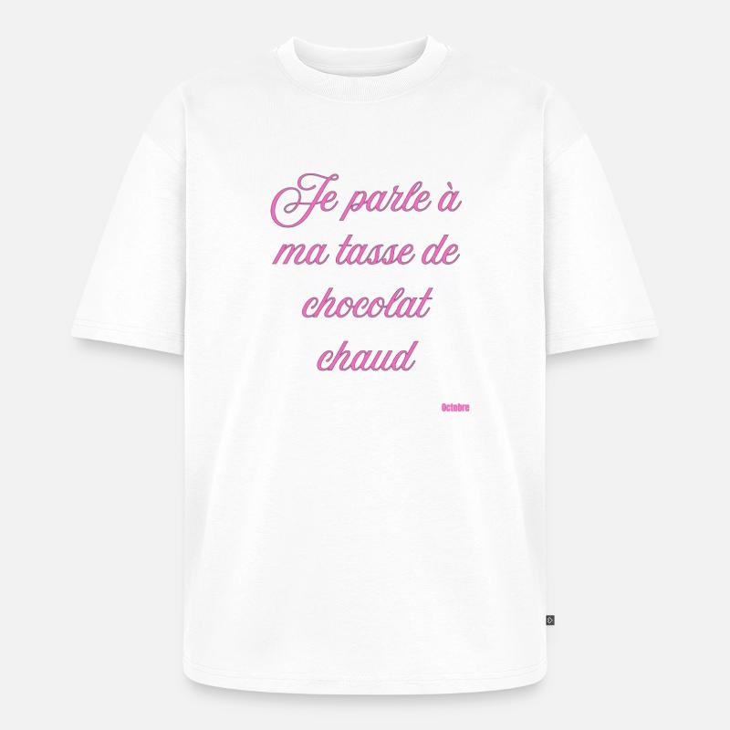 Pink Script Becher mit heißer Schokolade - Unisex Premium Oversized Bio T-Shirt - Weiß