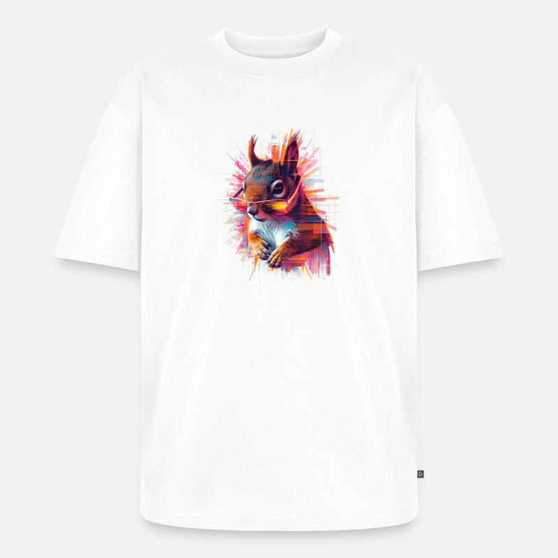 Neon Eichhörnchen mit Sonnenbrille – Glitch Art - Unisex Premium Oversized Bio T-Shirt - Weiß