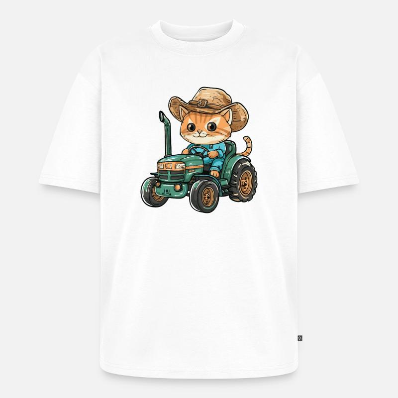 Katze Traktor Farmer - Unisex Premium Oversized Bio T-Shirt - Weiß