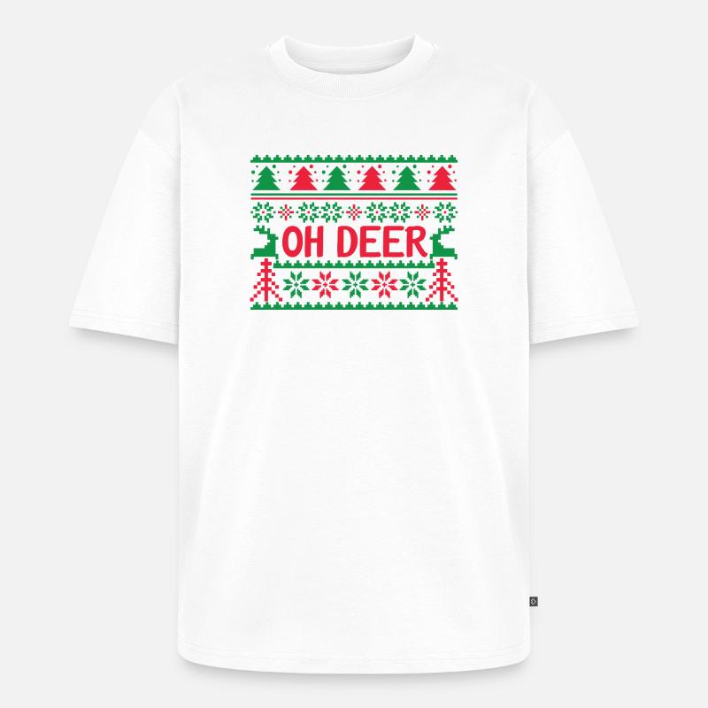 Hässlicher Pullover - Oh Deer - Unisex Premium Oversized Bio T-Shirt - Weiß
