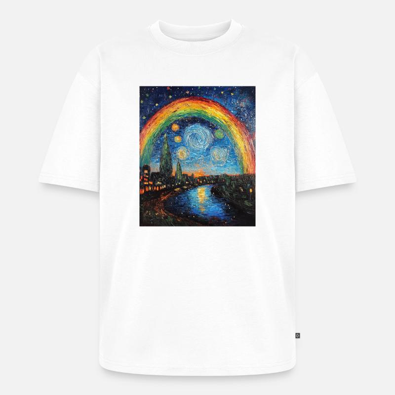 Regenbogen Van Gogh Style Starry Night - Unisex Premium Oversized Bio T-Shirt - Weiß