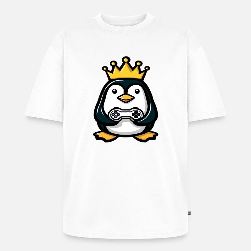 Pinguin mit gaming controller und Krone - Unisex Premium Oversized Bio T-Shirt - Weiß