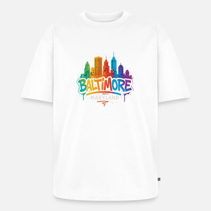 Baltimore Skyline Graffiti - Unisex Premium Oversized Bio T-Shirt - Weiß