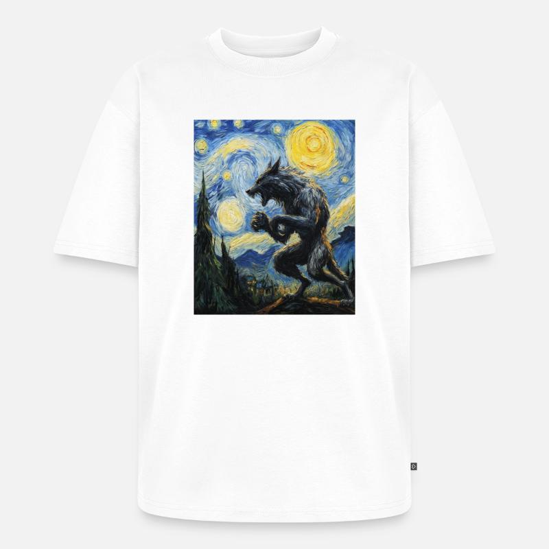 Werwolf Wolf Van Gogh Style - Unisex Premium Oversized Bio T-Shirt - Weiß