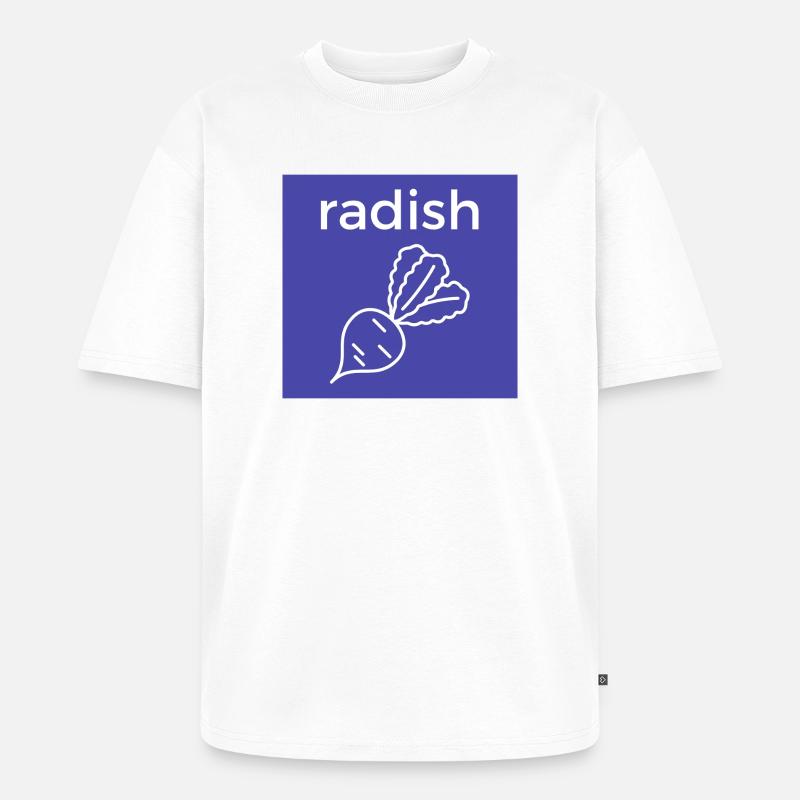 Radieschen Linienstil auf Blau - Unisex Premium Oversized Bio T-Shirt - Weiß