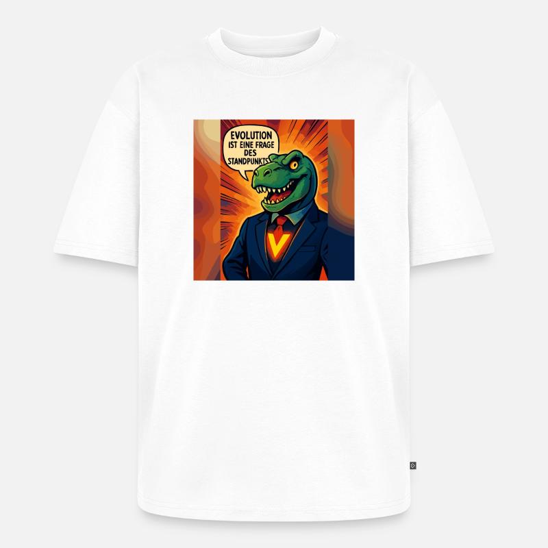 Dino im Anzug – Evolution ist Ansichtssache - Unisex Premium Oversized Bio T-Shirt - Weiß