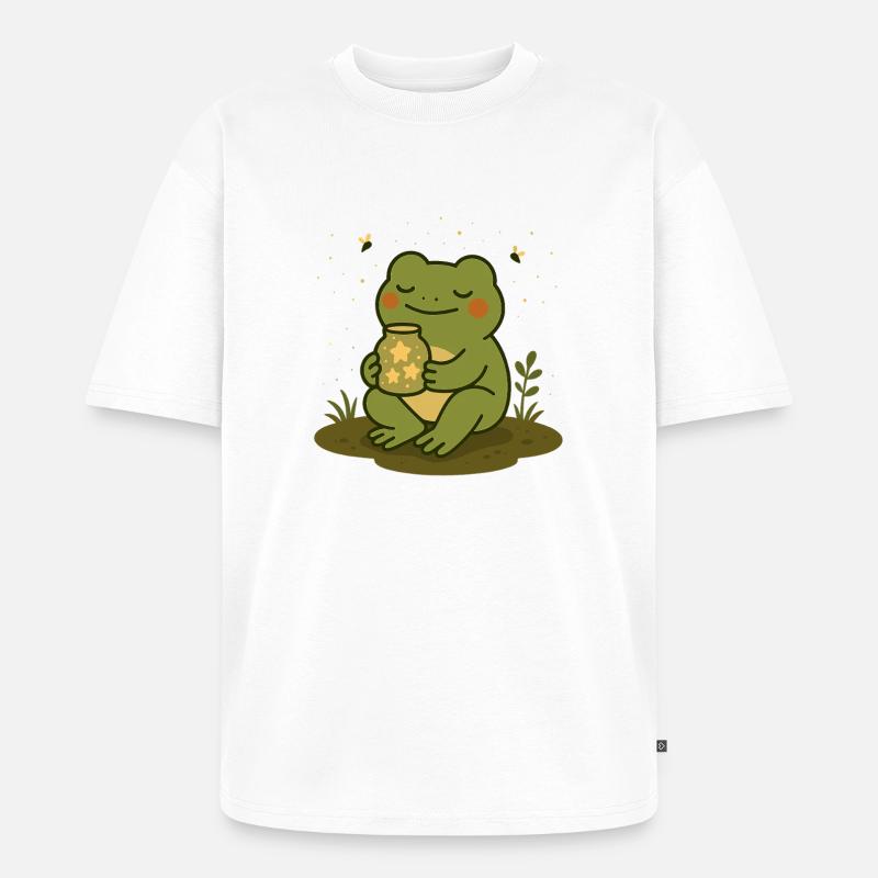 Frosch mit Sternenglas – Magisches Design - Unisex Premium Oversized Bio T-Shirt - Weiß