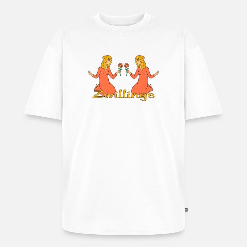 Sternzeichen Zwillinge mit einer Blume - Unisex Premium Oversized Bio T-Shirt - Weiß