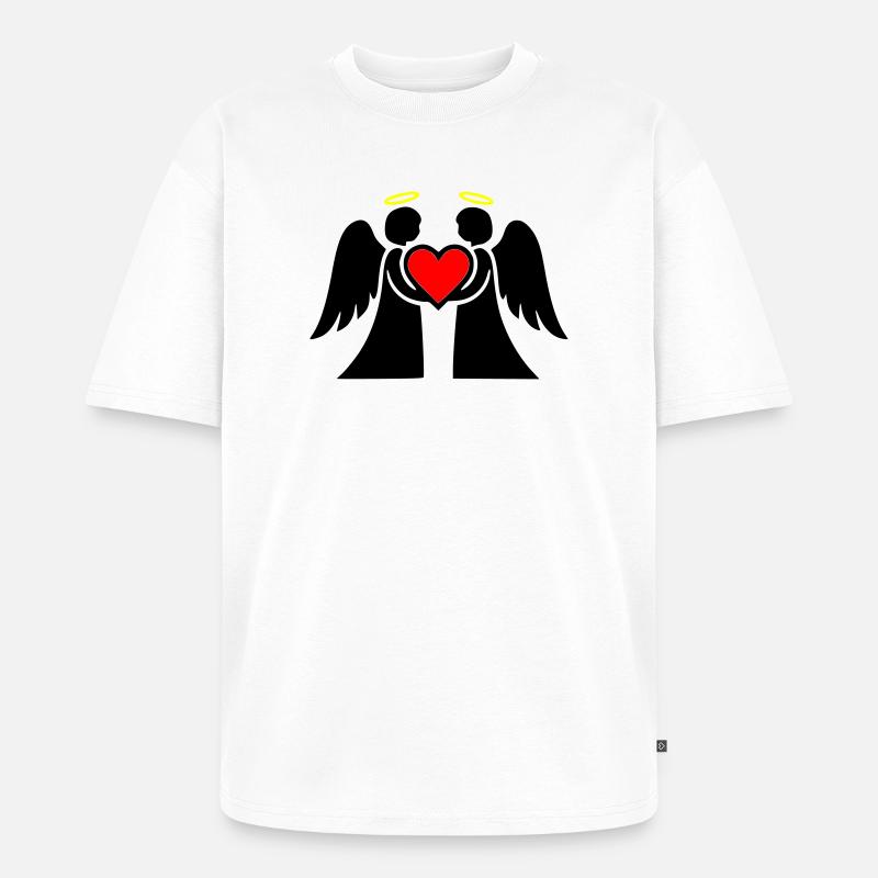 Engel Paar mit Herz Piktogramm - Unisex Premium Oversized Bio T-Shirt - Weiß