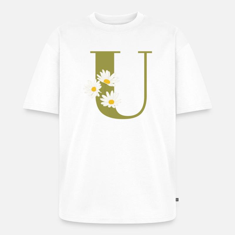 Grüne Gänseblümchen u Buchstabe - Unisex Premium Oversized Bio T-Shirt - Weiß