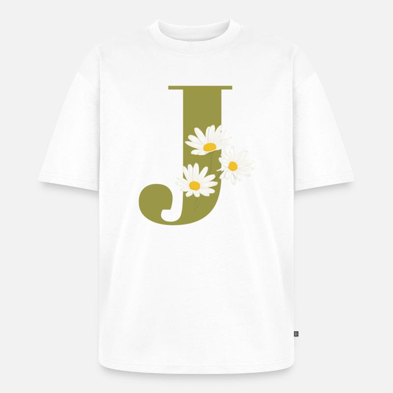 Buchstabe j Grüne Gänseblümchen - Unisex Premium Oversized Bio T-Shirt - Weiß