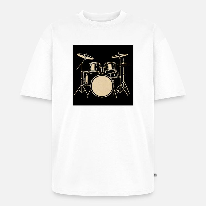 Schwarzsilbernes Drumset Illustration - Unisex Premium Oversized Bio T-Shirt - Weiß