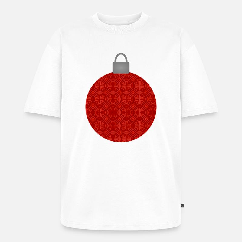 Rotes Rundmuster Weihnachtskugel - Unisex Premium Oversized Bio T-Shirt - Weiß