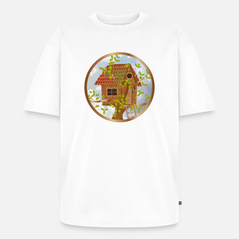 Gemütliches Baumhaus in der Baumkrone - Unisex Premium Oversized Bio T-Shirt - Weiß