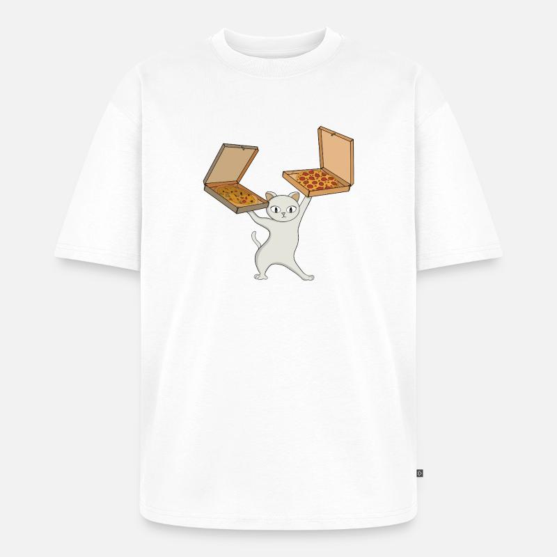 Pizza Paws Cat jongliert mit Kuchen - Unisex Premium Oversized Bio T-Shirt - Weiß