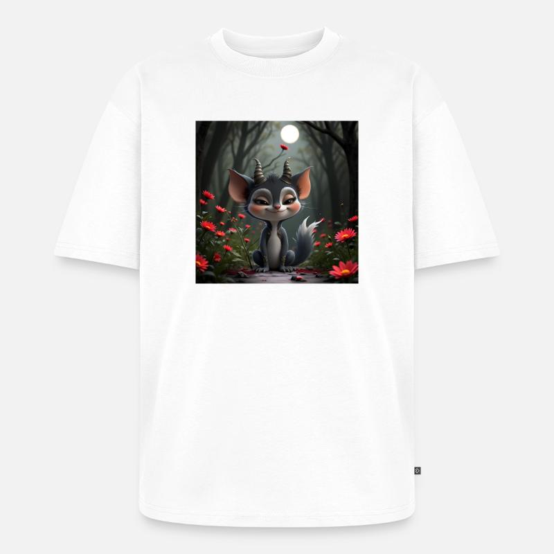 Kätzchen mit Hörnern im Mondwald - Unisex Premium Oversized Bio T-Shirt - Weiß