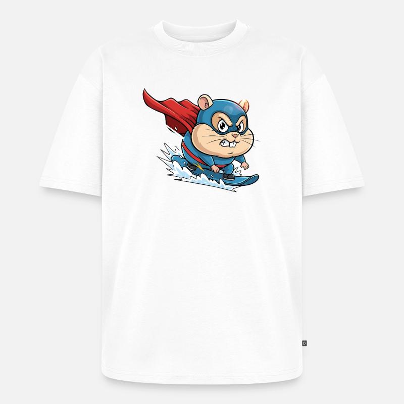 Superheld Hamster Surf Skate Cartoon - Unisex Premium Oversized Bio T-Shirt - Weiß