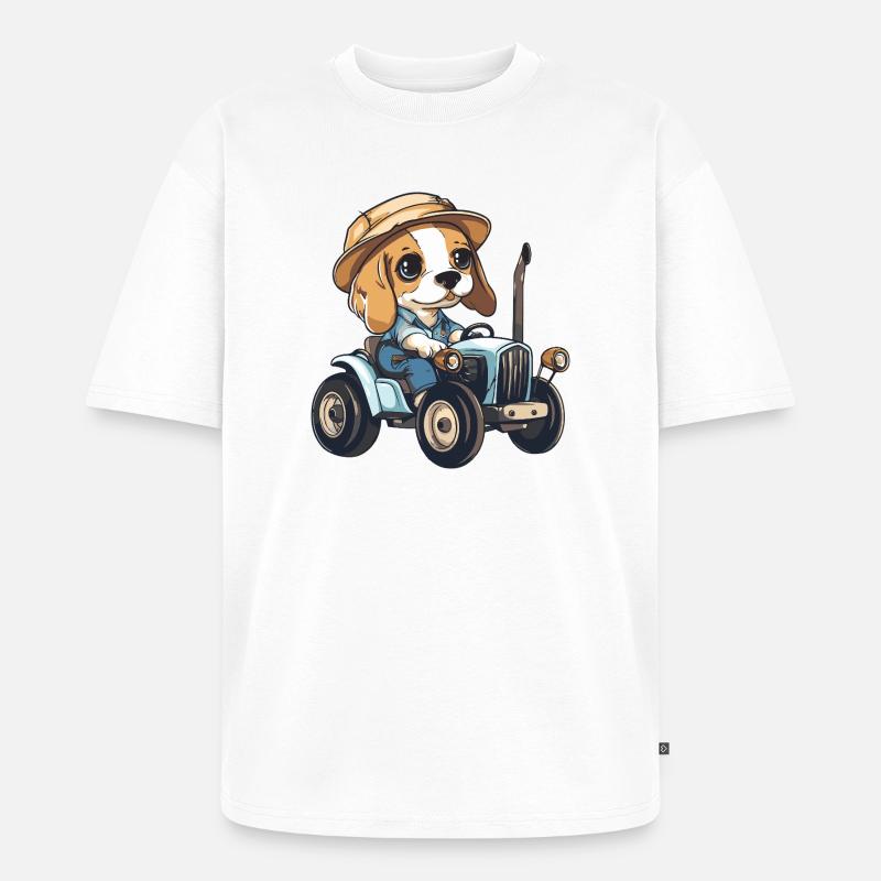Beagle Hunde Traktor Farmer - Unisex Premium Oversized Bio T-Shirt - Weiß