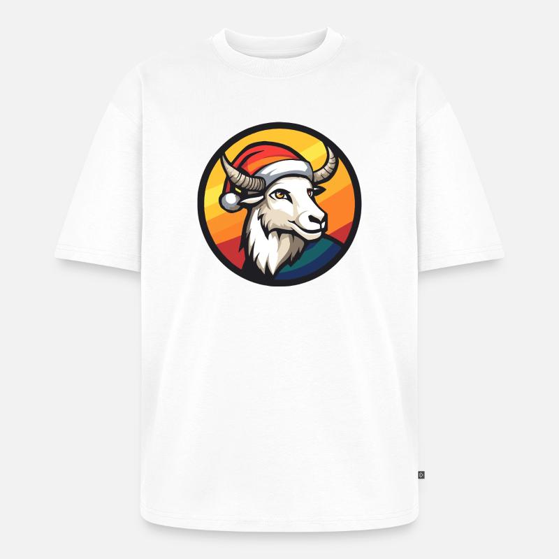 Bock mit Santa-Hut vor Regenbogen - Unisex Premium Oversized Bio T-Shirt - Weiß