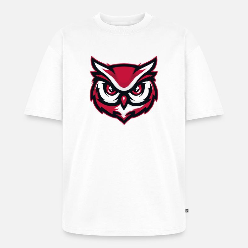 Maskottchen Eule Red White - Unisex Premium Oversized Bio T-Shirt - Weiß