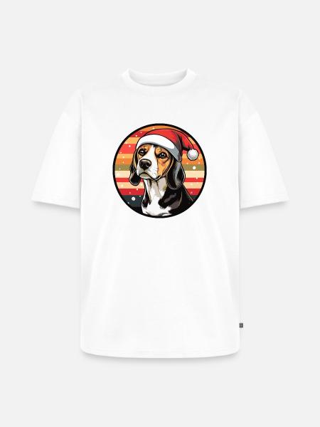 Beagle with Santa Claus hat - Unisex Premium Oversized Organic T-Shirt - white