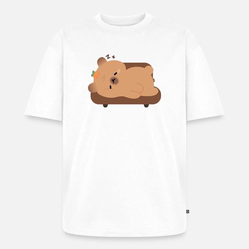 Schläfrige Müde Capybara - Unisex Premium Oversized Bio T-Shirt - Weiß