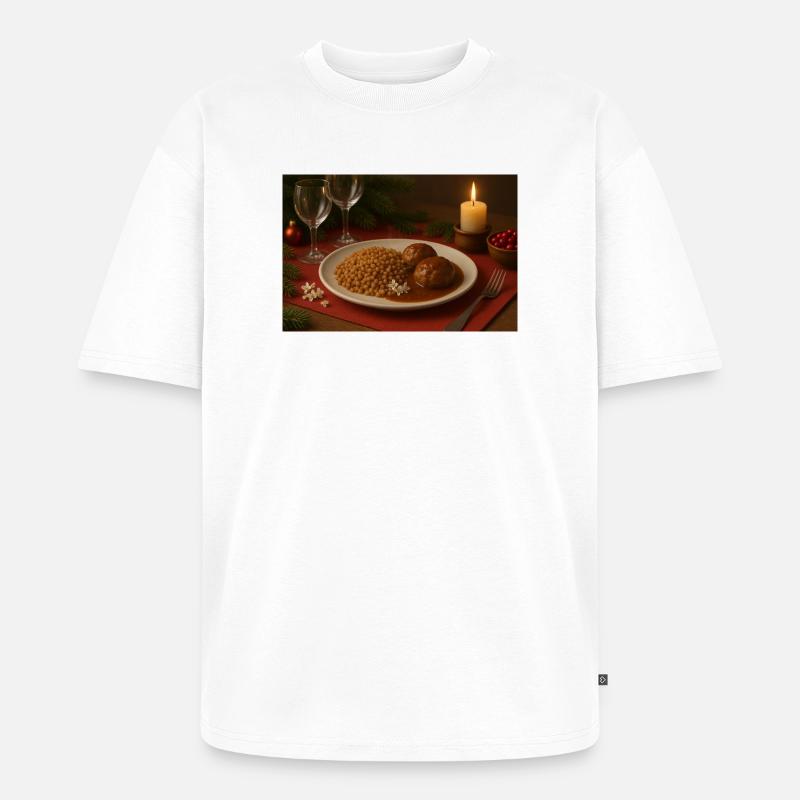 Festlicher Buchweizen-Fleischbällchen Teller - Unisex Premium Oversized Bio T-Shirt - Weiß
