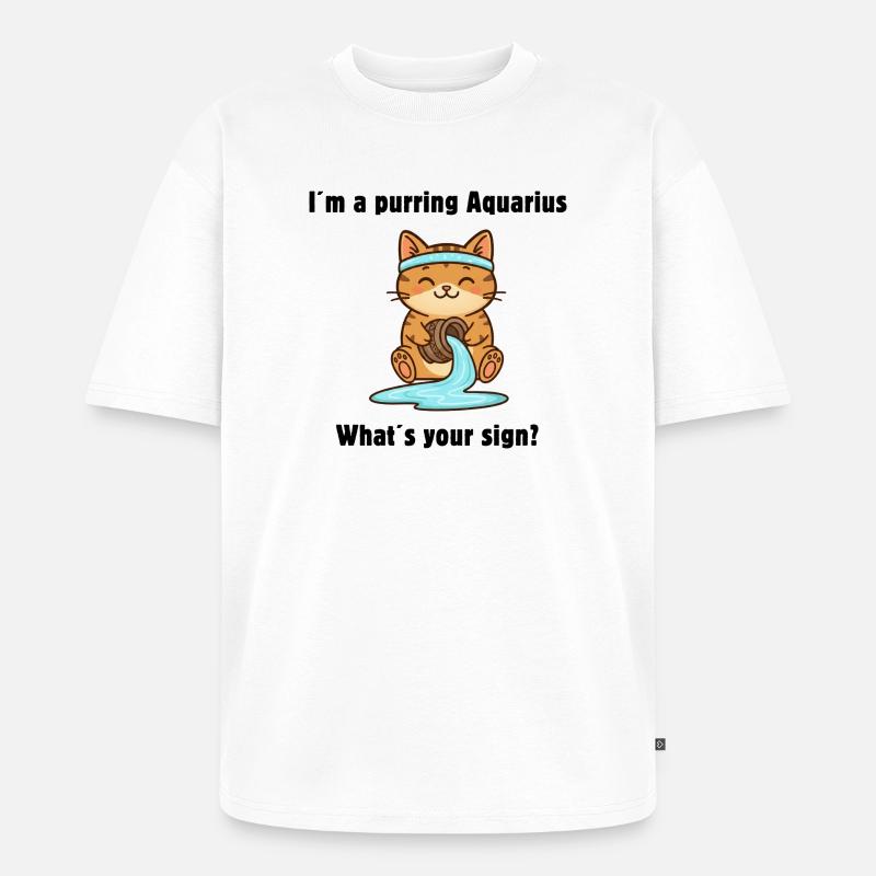 Süße Wassermann Katze – Sternzeichen mit Herz - Unisex Premium Oversized Bio T-Shirt - Weiß