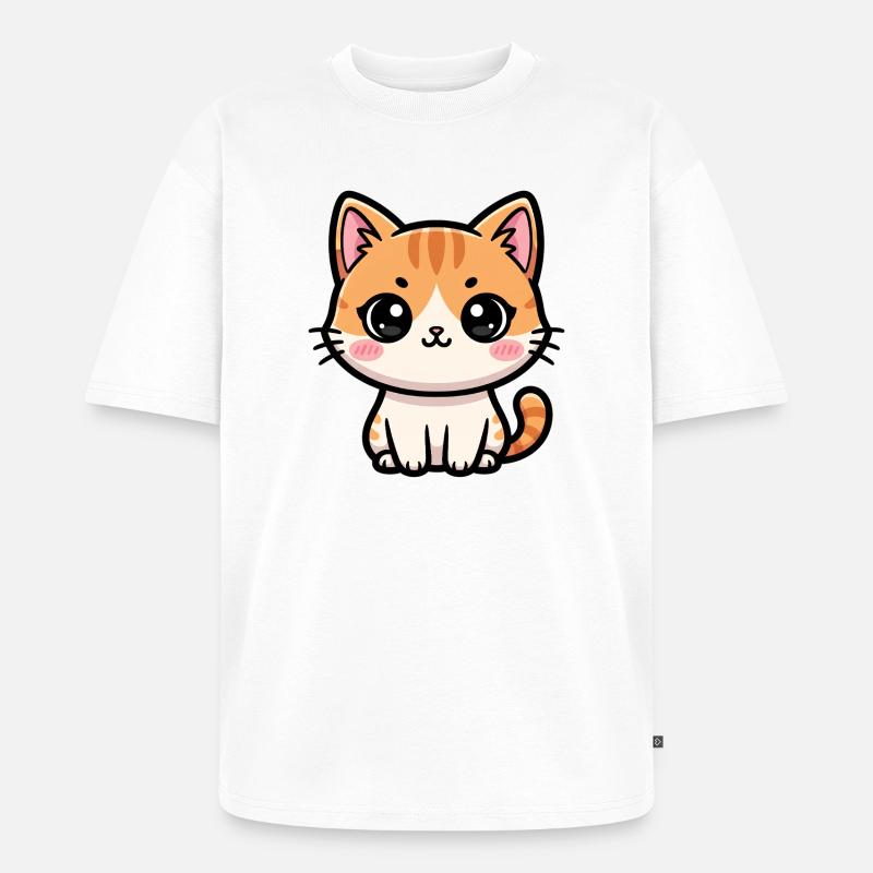 Chibi Tabby Kätzchen-Tee Art - Unisex Premium Oversized Bio T-Shirt - Weiß