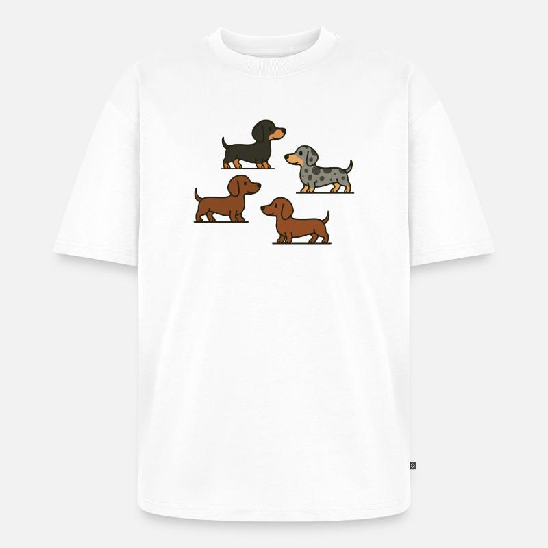 Dachshund Quartett: Spotted & Solid - Unisex Premium Oversized Bio T-Shirt - Weiß
